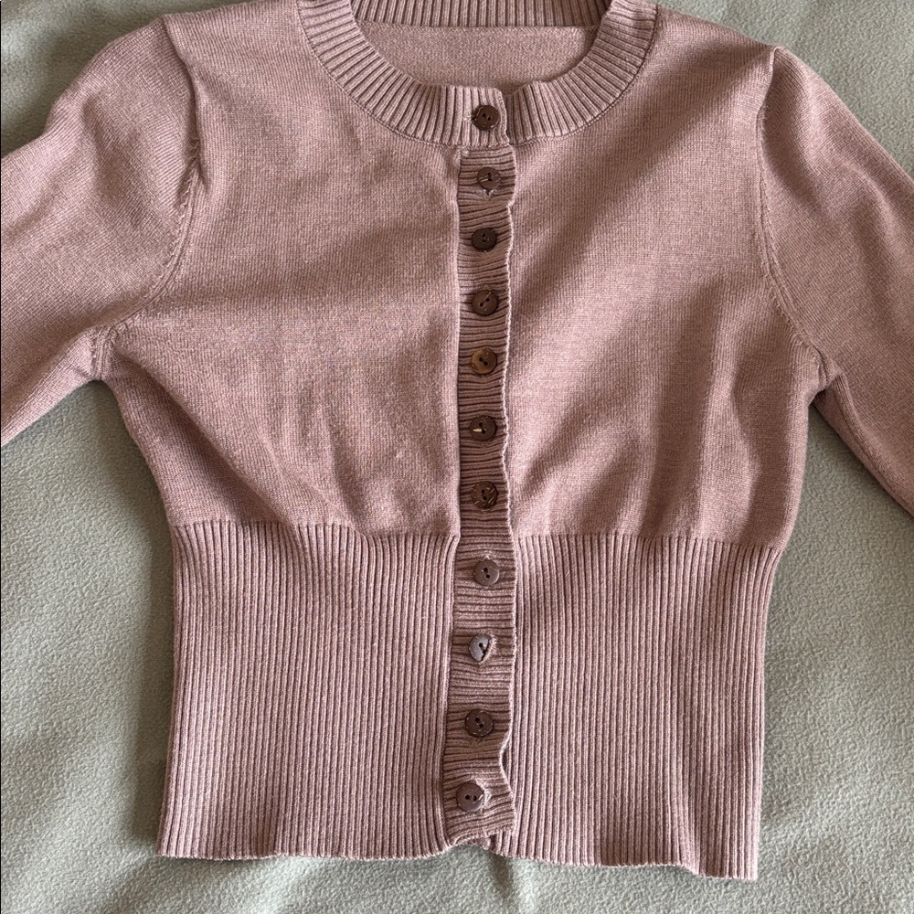 Taupe/Brown Button-Up Cardigan